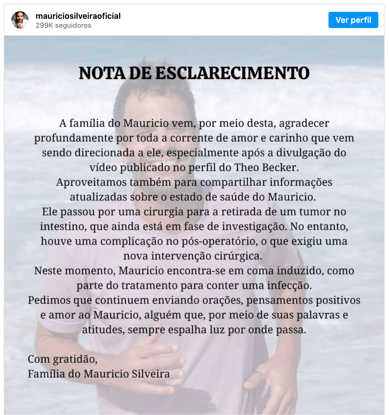 Ator Mauricio Silveira está em coma induzido após cirurgia delicada no intestino 19 Captura de Tela 2025 07 29 as 01.16.09