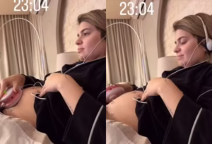 Grávida de cinco meses, Viih Tube usa aparelho e fone de ouvido para escutar o bebê