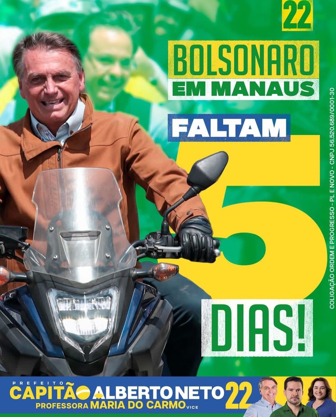 Jair Bolsonaro está chegando á Manaus apoiando Capitão Alberto Neto em Grande Passeata 19 2 19