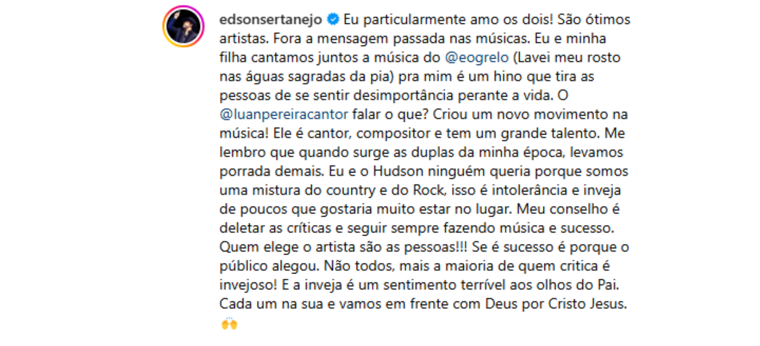 "Fiquei fã": Zezé Di Camargo, Gusttavo Lima e Edson reagem a fala de Grelo 20 Captura de Tela 2025 01 24 as 03.21.02