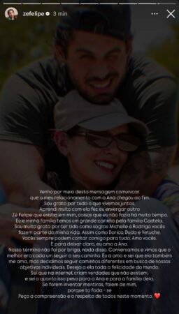 Zé Felipe anuncia fim do namoro com Ana Castela