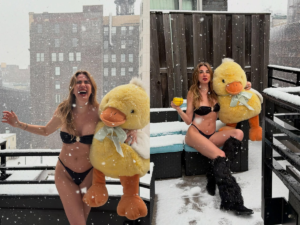 Luciana Gimenez enfrenta nevasca histórica em Nova York e posa de biquíni na neve