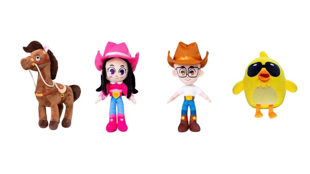 Blake a Boiadeirinha Pereirinha e Pierre personagens em pelucia da Turma da Boiaderinha