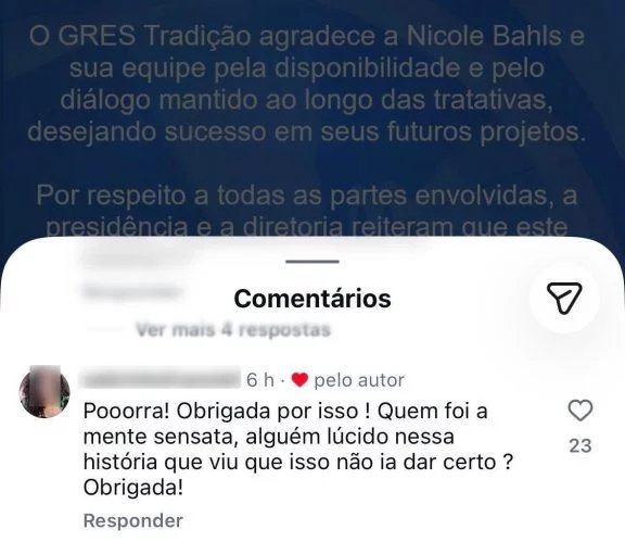 1787865704 434 Nicole Bahls se manifesta apos Escola de Samba Tradicao cancelar