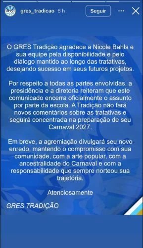 1787865705 110 Nicole Bahls se manifesta apos Escola de Samba Tradicao cancelar